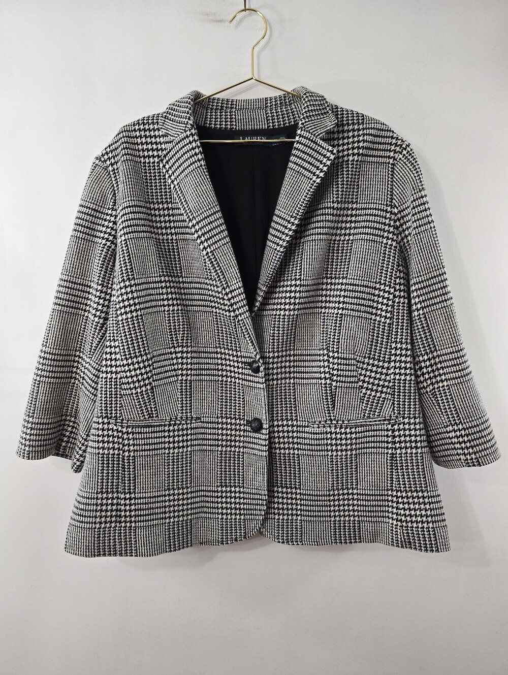 Lauren Ralph Lauren Glen Plaid Houndstooth 3/4 Sleeve Lined Blazer Plus Size 20W